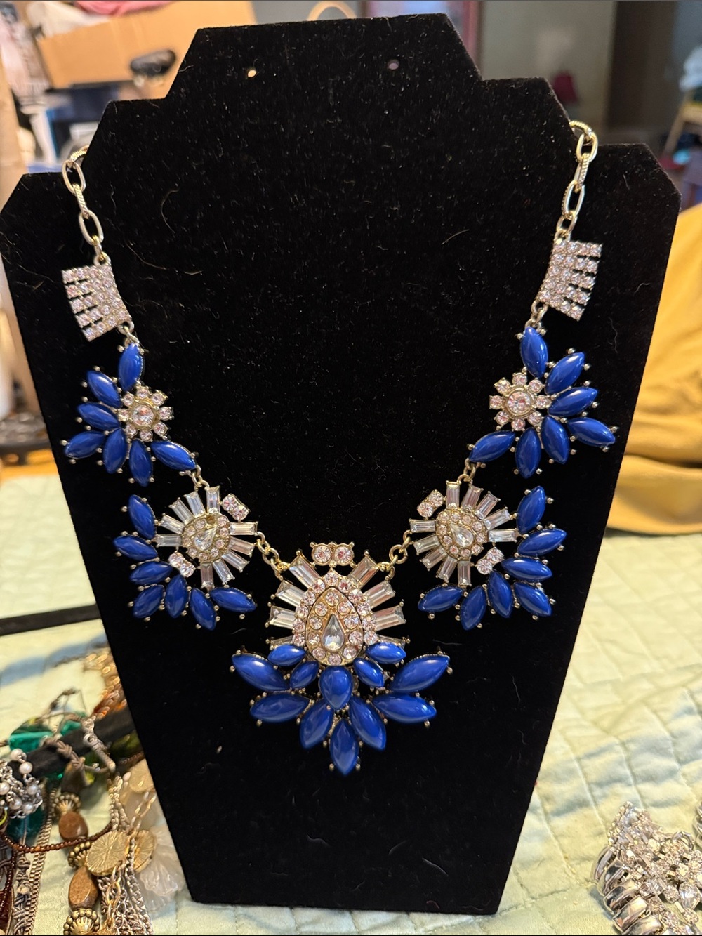 Statement Blue Floral Crystal Necklace - Women Jewelry